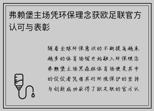 弗赖堡主场凭环保理念获欧足联官方认可与表彰
